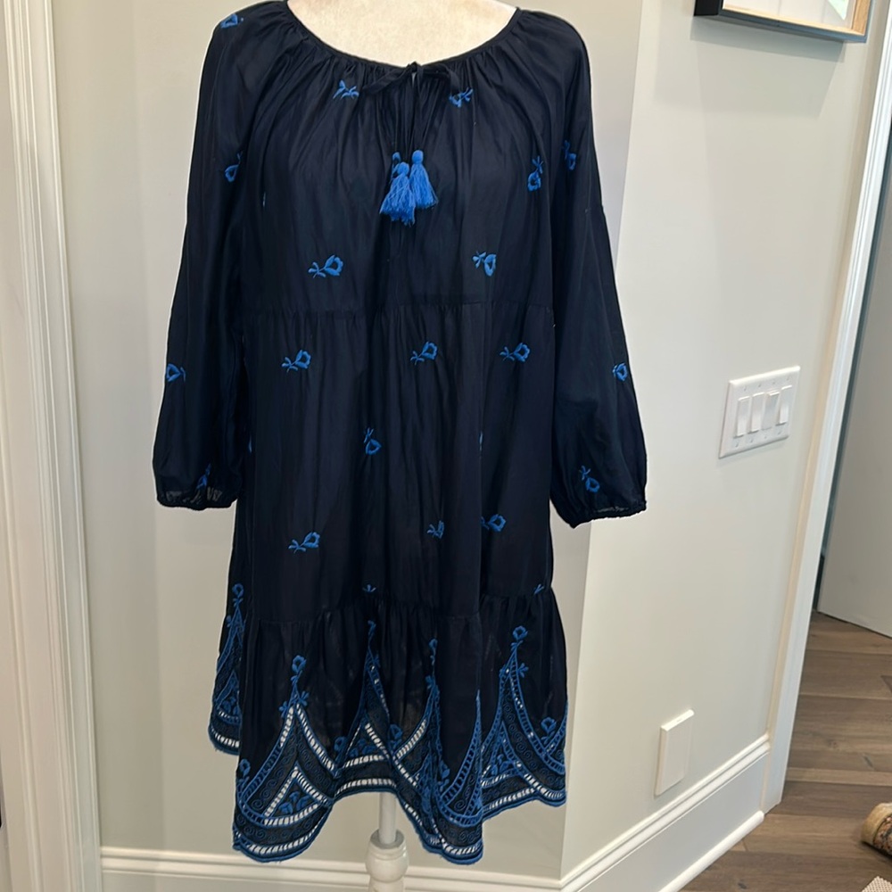 NWOT- J.Crew Long Sleeve Tiered Embroidered Front Tassels Closure Dress.